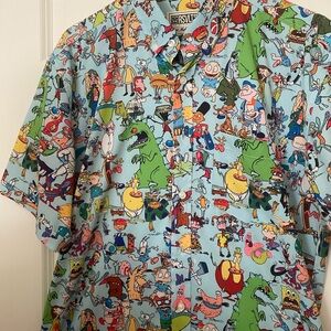 RSVLTS Cartoon Character Print Shirt - Blue and Multicolor